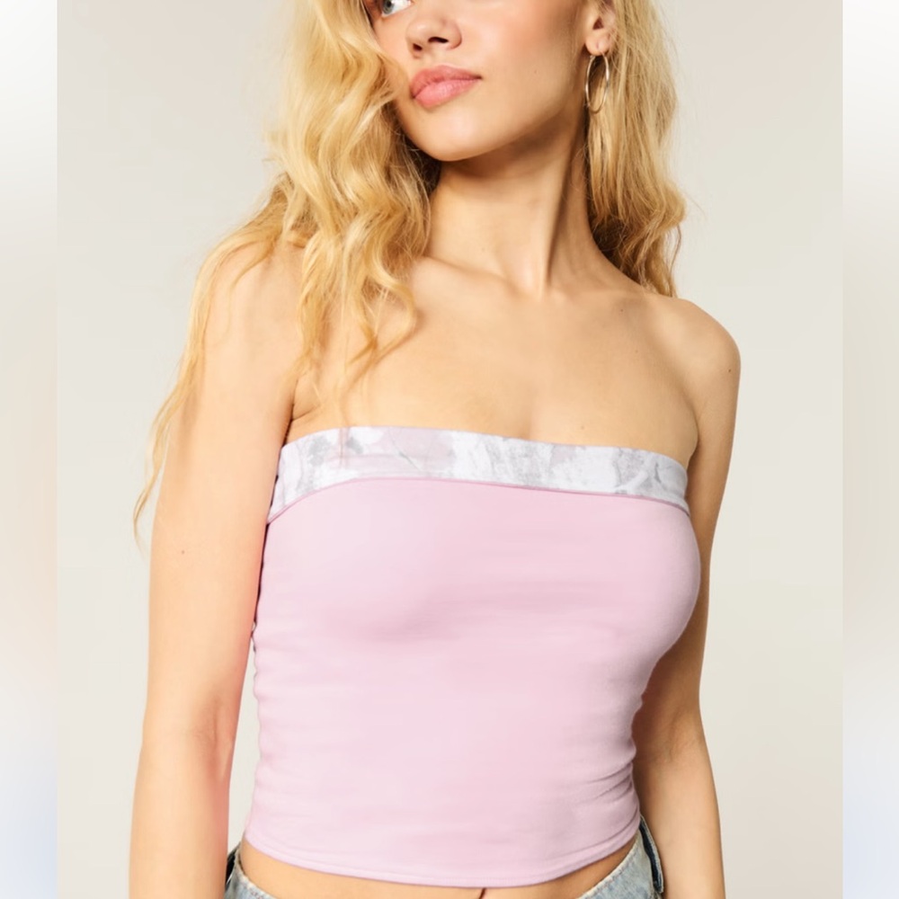 Plaid Crop Top and two sided White leaves & Pink Top Bundle